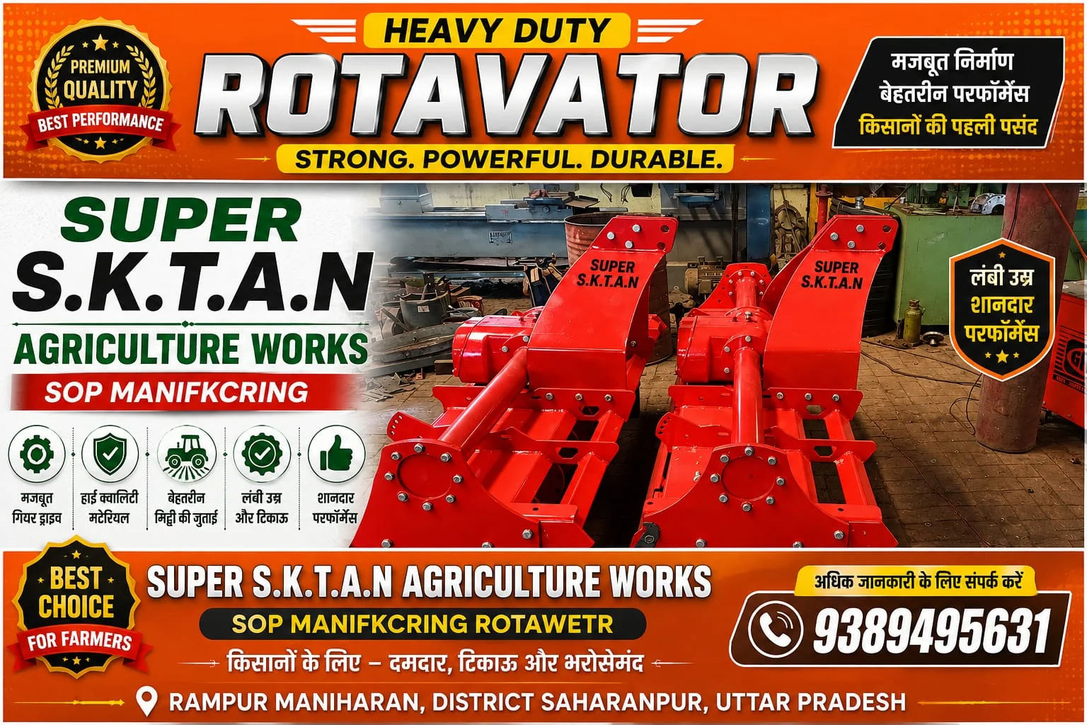 Red heavy duty rotavator promotional poster