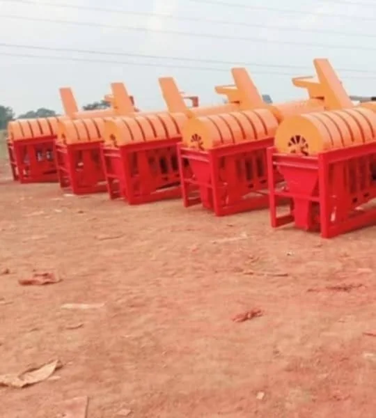 Line of red and orange threshers